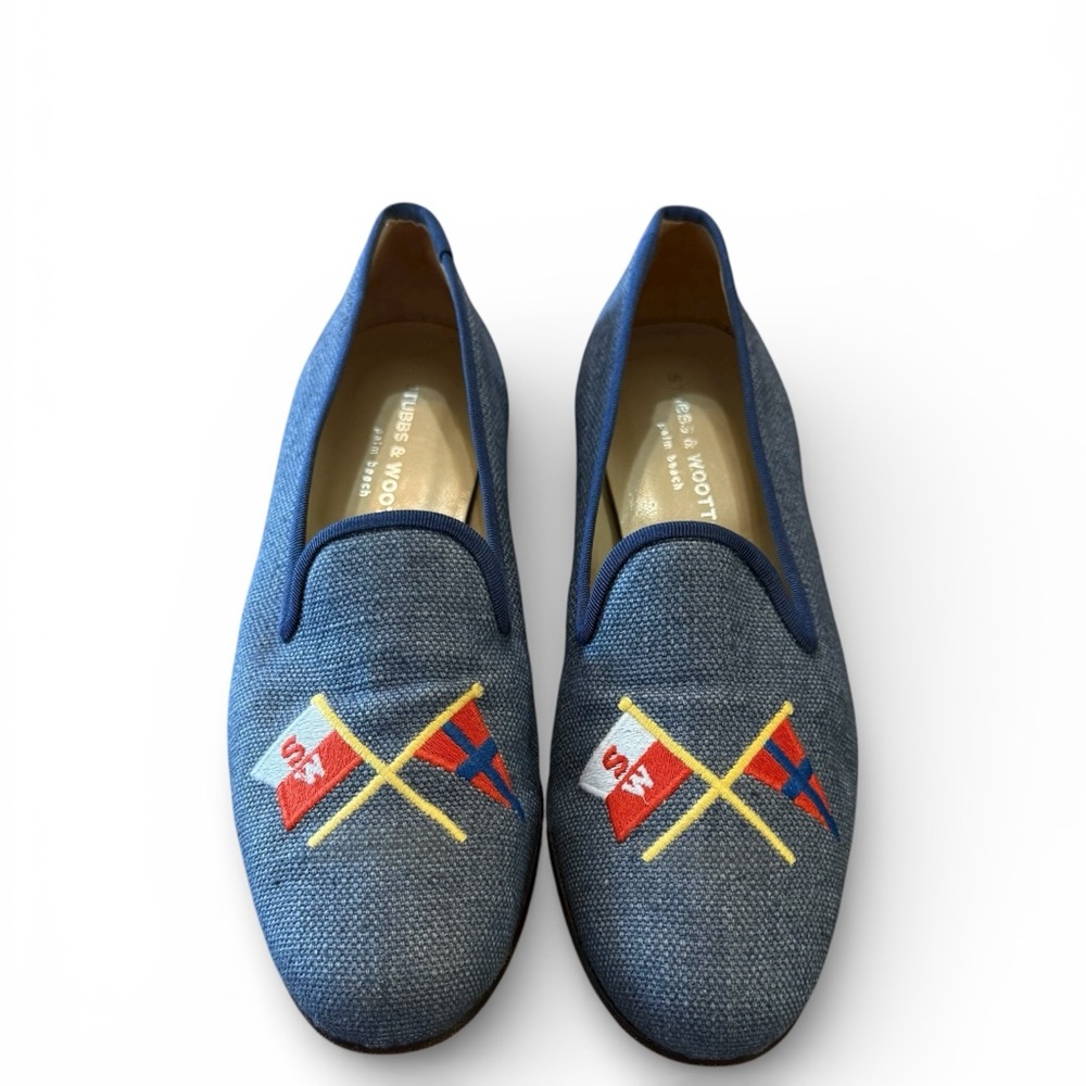 Stubbs & Wooten X  Explorers Club Linen Loafers Flag Embroidery 9.5